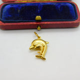 9ct Yellow Gold Mother & Baby Dolphin Charm Pendant Vintage c1970