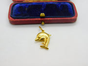 9ct Yellow Gold Mother & Baby Dolphin Charm Pendant Vintage c1970