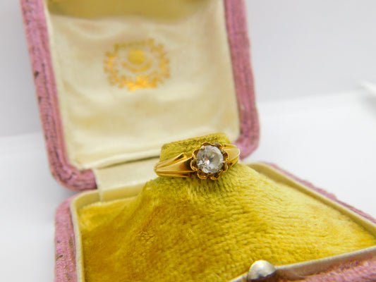 Victorian Yellow Gold & 0.3ct White Sapphire Band Ring Antique c1880 H 1/2 UK