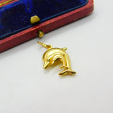 9ct Yellow Gold Mother & Baby Dolphin Charm Pendant Vintage c1970