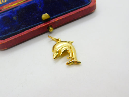 9ct Yellow Gold Mother & Baby Dolphin Charm Pendant Vintage c1970