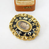 9ct Gold Cased & Black Enamel In Memory Of Mourning Brooch c1880 Antique