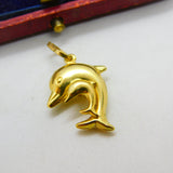 9ct Yellow Gold Mother & Baby Dolphin Charm Pendant Vintage c1970