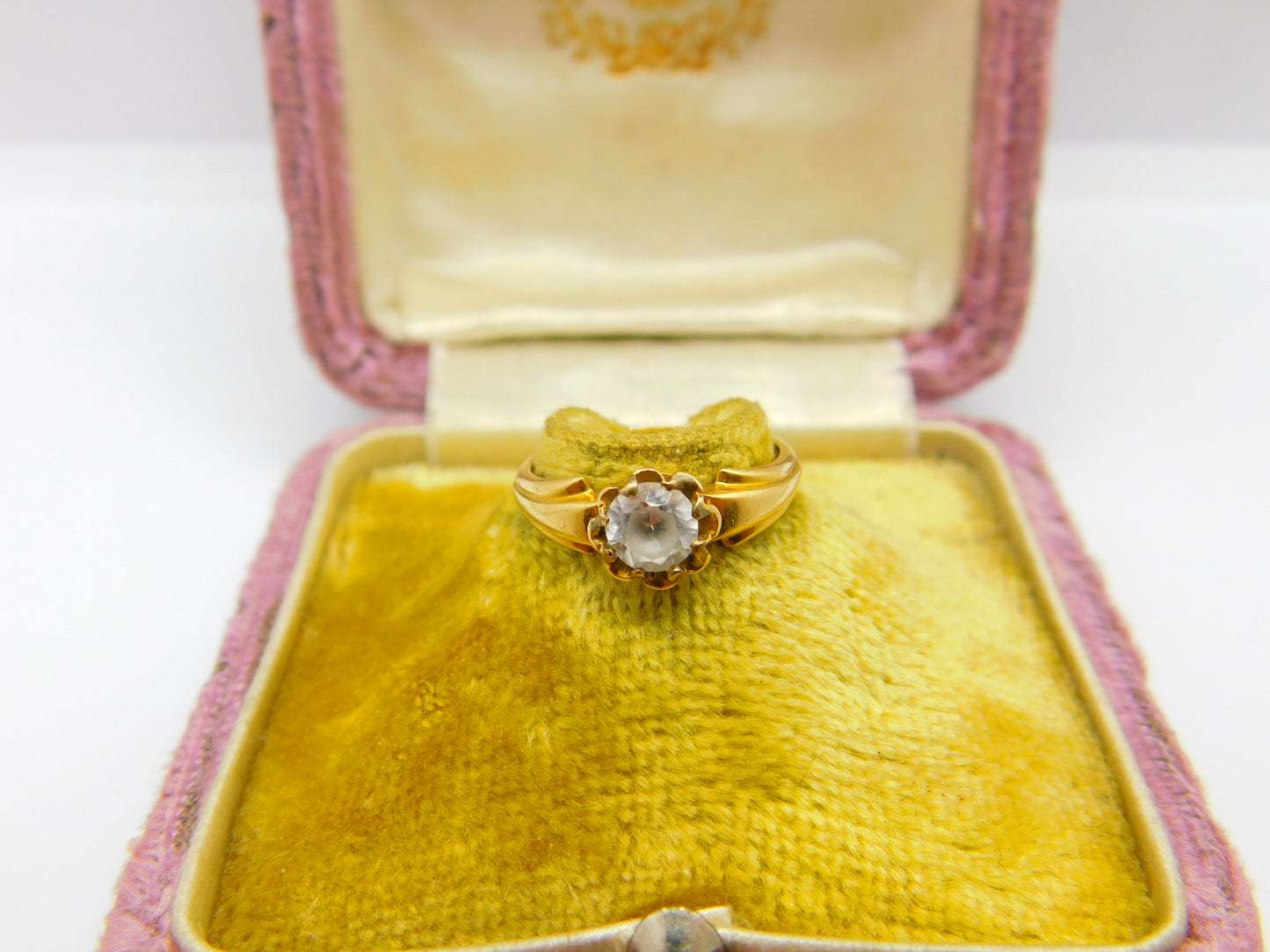 Victorian Yellow Gold & 0.3ct White Sapphire Band Ring Antique c1880 H 1/2 UK