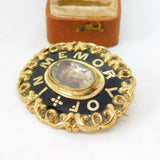9ct Gold Cased & Black Enamel In Memory Of Mourning Brooch c1880 Antique
