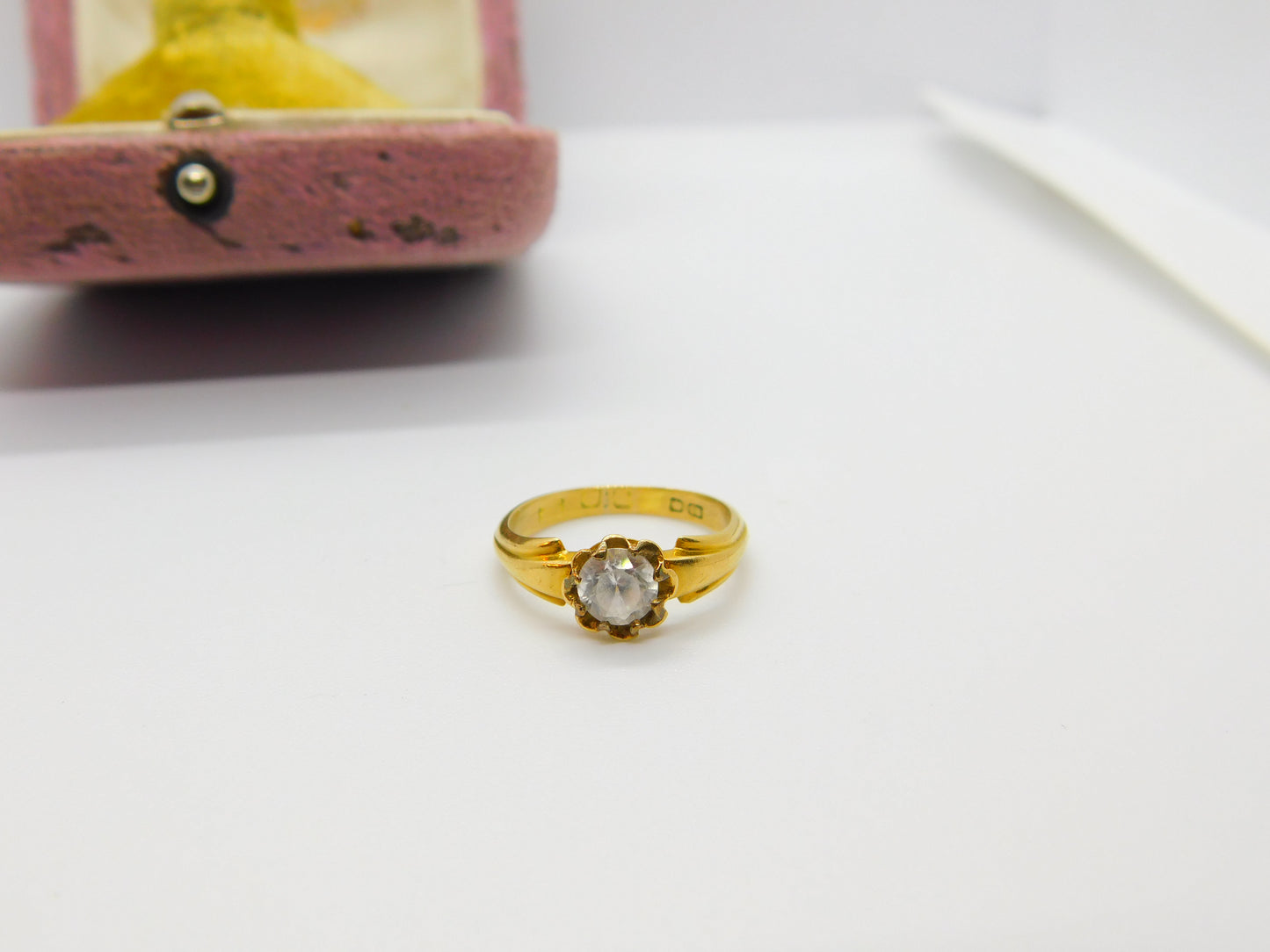 Victorian Yellow Gold & 0.3ct White Sapphire Band Ring Antique c1880 H 1/2 UK