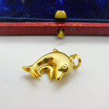 9ct Yellow Gold Mother & Baby Dolphin Charm Pendant Vintage c1970