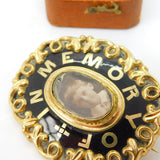 9ct Gold Cased & Black Enamel In Memory Of Mourning Brooch c1880 Antique