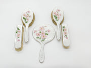 Sterling Silver & Floral Guilloche Enamel 5-Piece Vanity Set Mid-Century 1957