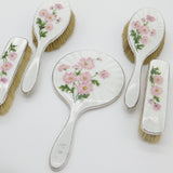 Sterling Silver & Floral Guilloche Enamel 5-Piece Vanity Set Mid-Century 1957