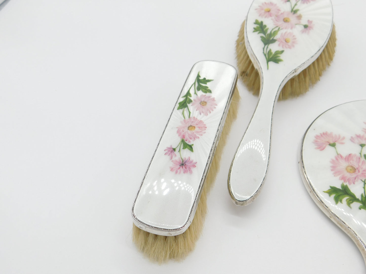 Sterling Silver & Floral Guilloche Enamel 5-Piece Vanity Set Mid-Century 1957