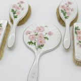 Sterling Silver & Floral Guilloche Enamel 5-Piece Vanity Set Mid-Century 1957