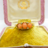 Victorian 18ct Yellow Gold, Red Coral & Diamond Band Ring Antique c1890