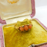 Victorian 18ct Yellow Gold, Red Coral & Diamond Band Ring Antique c1890