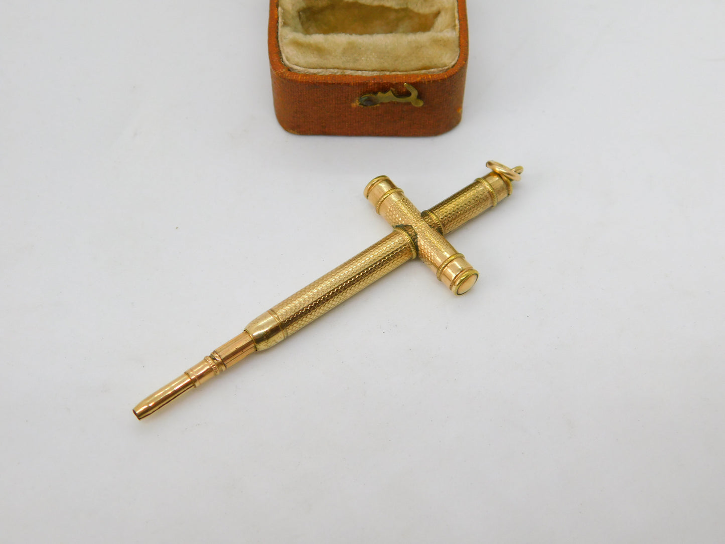 Victorian Rolled Gold Sword Shape Propelling Pencil Fob Pendant Antique c1880