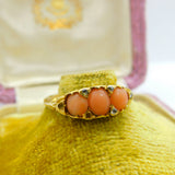 Victorian 18ct Yellow Gold, Red Coral & Diamond Band Ring Antique c1890