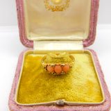 Victorian 18ct Yellow Gold, Red Coral & Diamond Band Ring Antique c1890