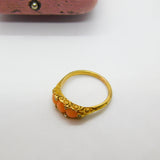 Victorian 18ct Yellow Gold, Red Coral & Diamond Band Ring Antique c1890