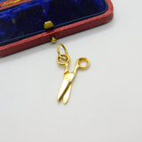 9ct Yellow Gold Pair of Scissors Charm Pendant Vintage c1970 Articulated