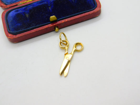 9ct Yellow Gold Pair of Scissors Charm Pendant Vintage c1970 Articulated