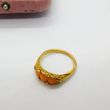 Victorian 18ct Yellow Gold, Red Coral & Diamond Band Ring Antique c1890