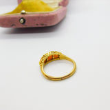 Victorian 18ct Yellow Gold, Red Coral & Diamond Band Ring Antique c1890