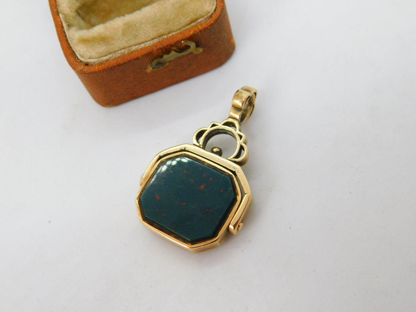 Victorian 9ct Rose Gold, Bloodstone & Sardonyx Spinner Fob Pendant Antique