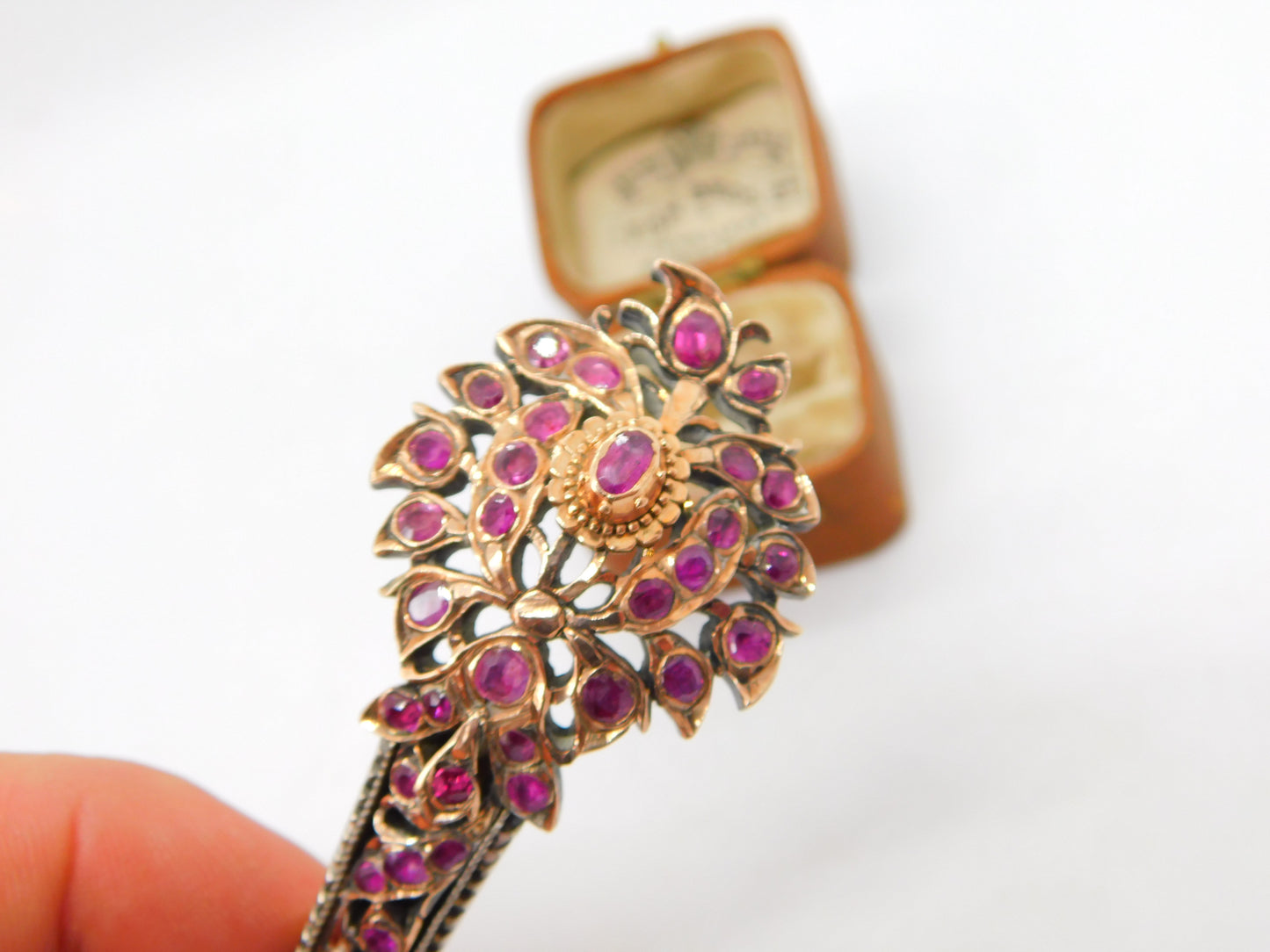 18th Century Mughal Sterling Silver Gilt Natural 2ct Ruby Turban Pin Brooch