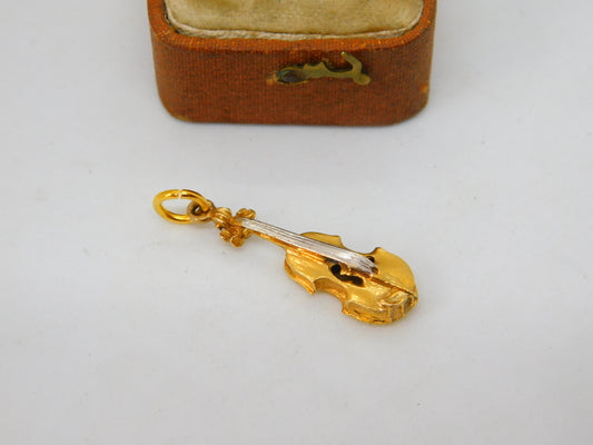 CHIM 9ct Yellow Gold Violin Musical Charm Pendant Vintage 1969 London