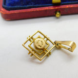 9ct Yellow Gold Modernist Pearl Set Deco Style Drop Pendant 1994 Birmingham