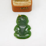 New Zealand Nephrite Green Jade Maori Tiki Pendant Antique c1920 Art Deco