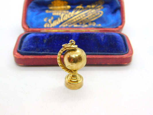 9ct Yellow Gold Rotating Globe Charm or Pendant Vintage 1965 London