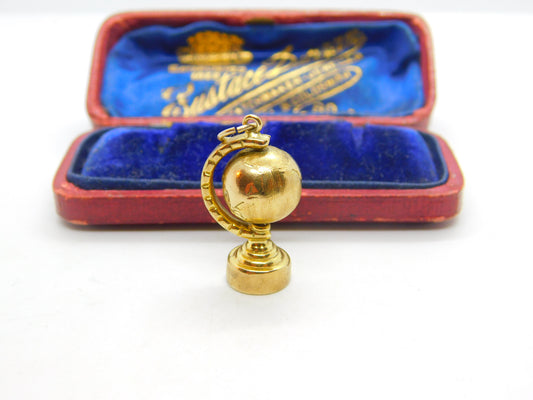 9ct Yellow Gold Rotating Globe Charm or Pendant Vintage 1965 London