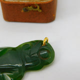 New Zealand Nephrite Green Jade Maori Tiki Pendant Antique c1920 Art Deco