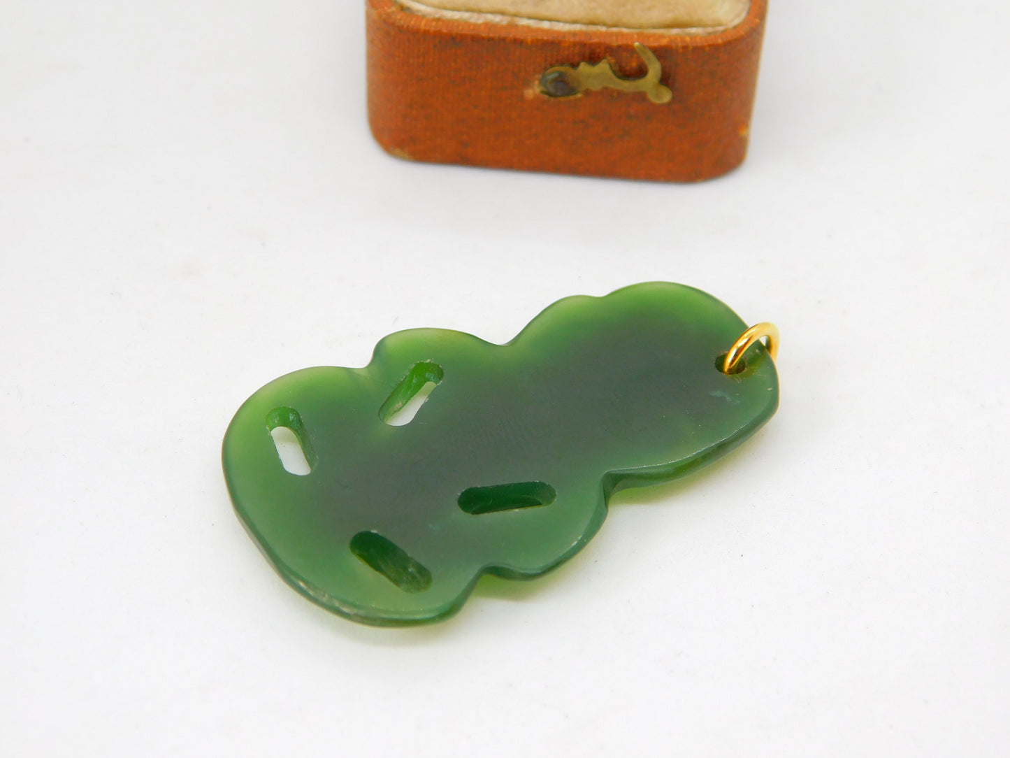 New Zealand Nephrite Green Jade Maori Tiki Pendant Antique c1920 Art Deco