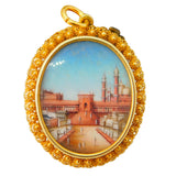 Indian 22ct Yellow Gold Painted Double Locket Pendant 'Buland Darwaza' c1800 Antique