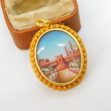 Indian 22ct Yellow Gold Painted Double Locket Pendant 'Buland Darwaza' c1800 Antique