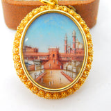 Indian 22ct Yellow Gold Painted Double Locket Pendant 'Buland Darwaza' c1800 Antique