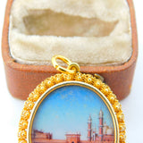 Indian 22ct Yellow Gold Painted Double Locket Pendant 'Buland Darwaza' c1800 Antique