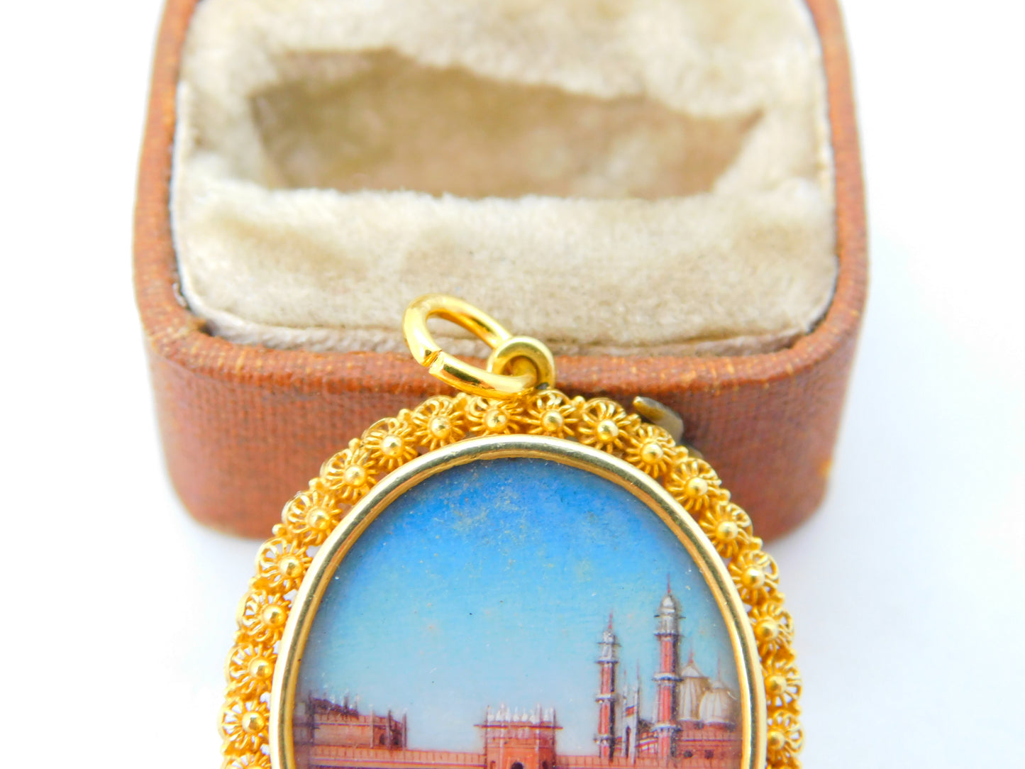 Indian 22ct Yellow Gold Painted Double Locket Pendant 'Buland Darwaza' c1800 Antique