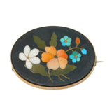 19th Century 9ct Rose Gold Mounted Pietra Dura Floral Brooch Antique c1880
