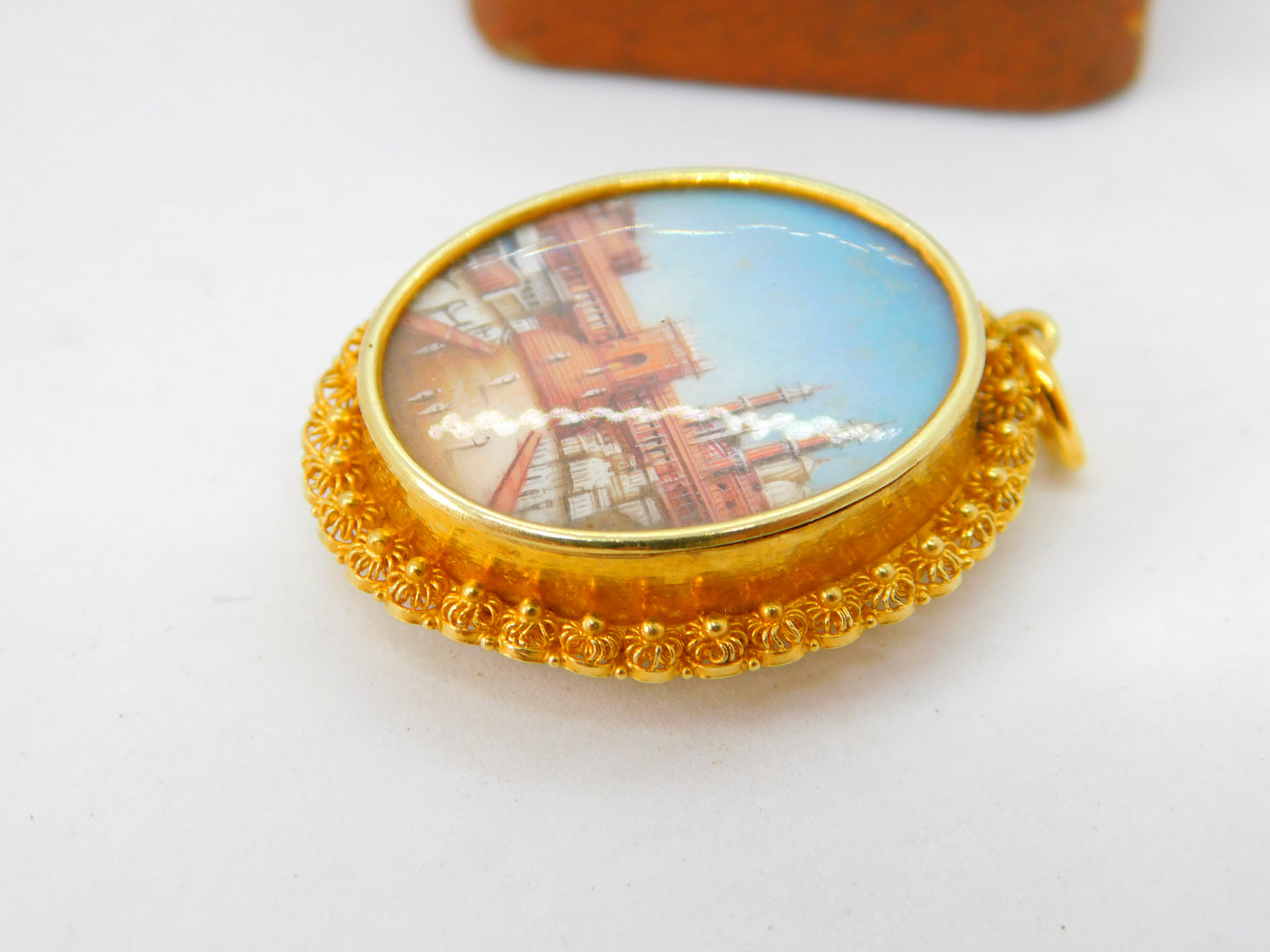 Indian 22ct Yellow Gold Painted Double Locket Pendant 'Buland Darwaza' c1800 Antique