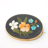 19th Century 9ct Rose Gold Mounted Pietra Dura Floral Brooch Antique c1880
