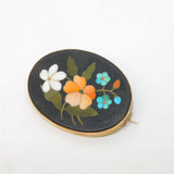 19th Century 9ct Rose Gold Mounted Pietra Dura Floral Brooch Antique c1880