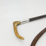 Sterling Silver Cuff Horn Handle Leather Hunting Crop Whip Antique 1940 Deco Birmingham