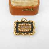 Georgian 9ct Gold, Seed Pearl, Enamel & Hair Mourning Brooch Antique c1820