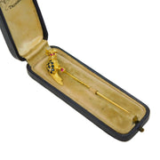 Boxed 18ct Gold, Sapphire, Diamond & Ruby Parrot Stick Pin Vintage London