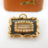 Georgian 9ct Gold, Seed Pearl, Enamel & Hair Mourning Brooch Antique c1820
