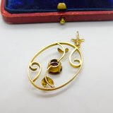 Edwardian 9ct Gold & Garnet Set Floral Pattern Lavalier Drop Pendant c1910