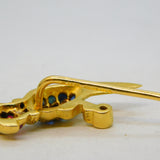Boxed 18ct Gold, Sapphire, Diamond & Ruby Parrot Stick Pin Vintage London